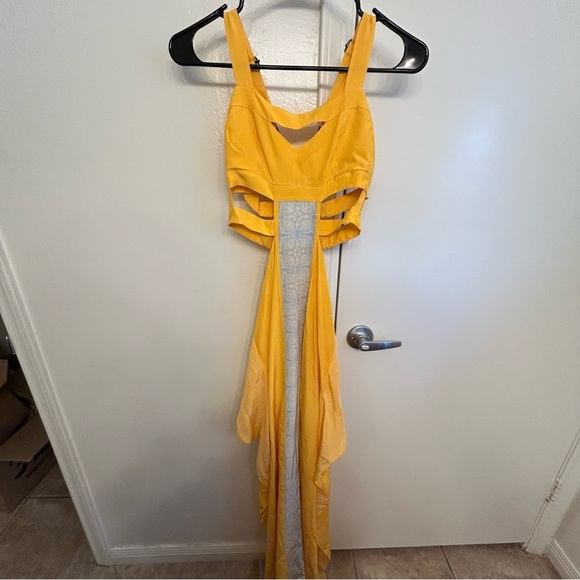 Aya Muse Citrine Silk Maxi Dress Yellow Blue Cut-Out NWT Small Wedding Formal - Picture 2 of 12